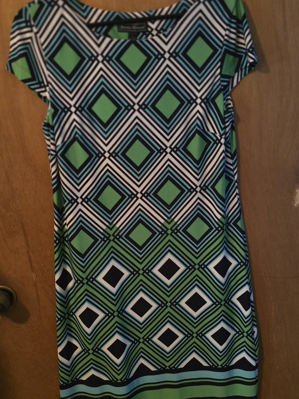 Jessica Howard Green and Navy Geometric Midi Dress